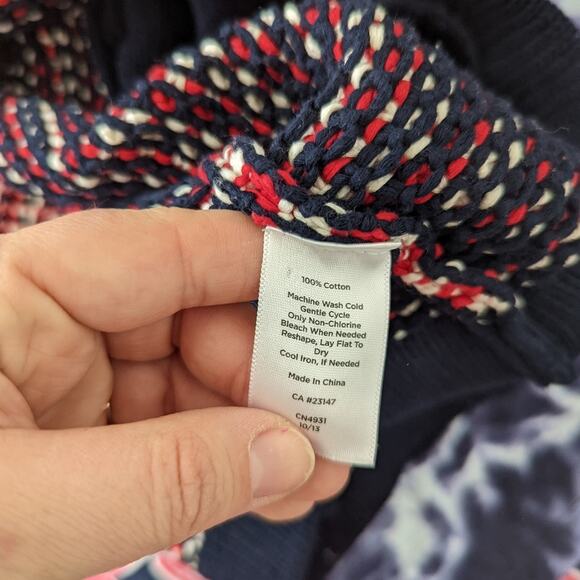 Women's Talbot's Woven Sweater Cardigan Navy Red White Heavy Pockets 1X Petite - Picture 6 of 7